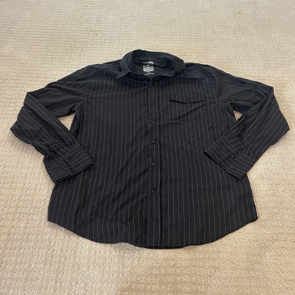 Machine Y2K Black Button Up Long Sleeve Shirt Men's Large Graphic
